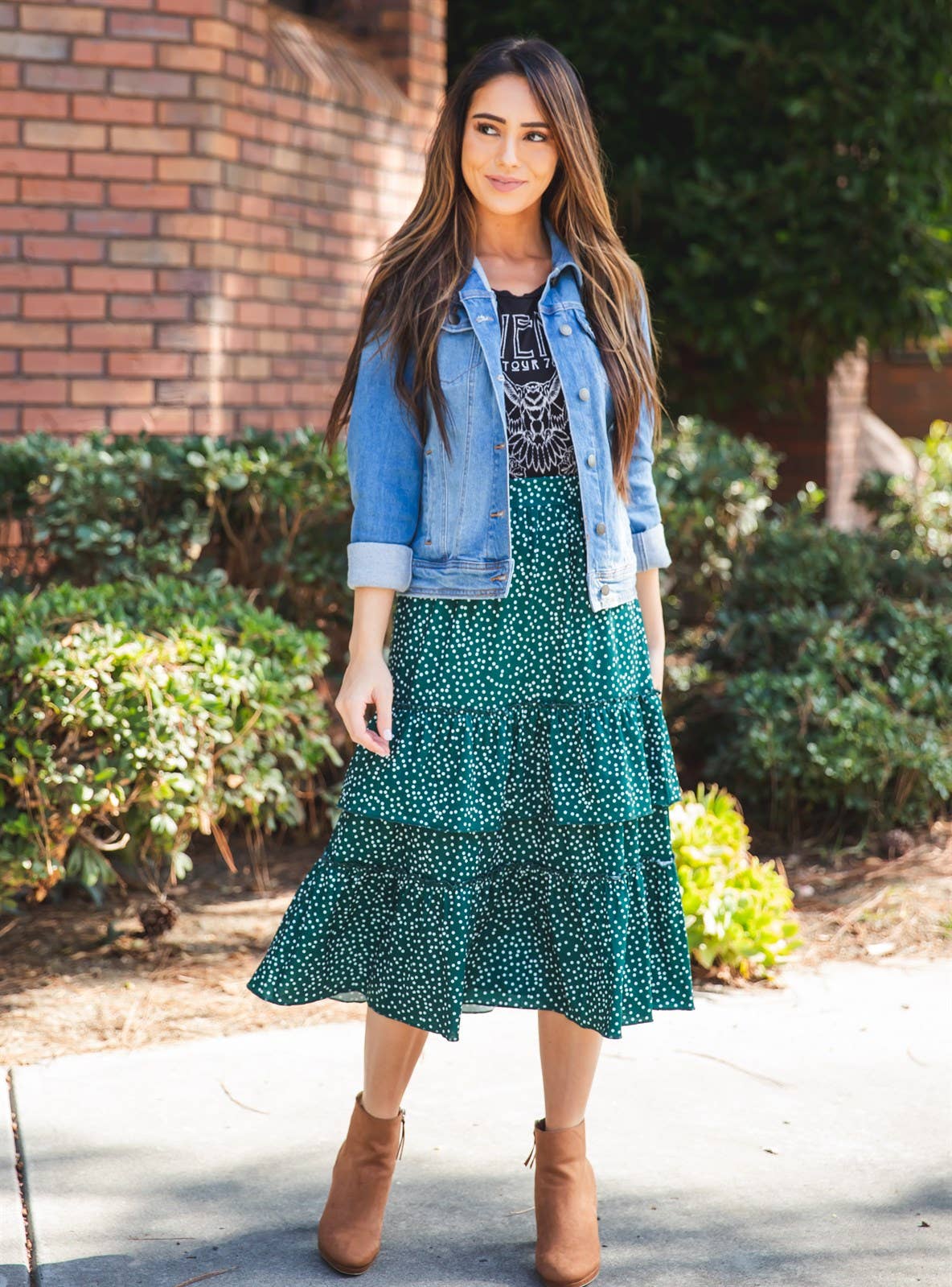 Ruffle Tiered Midi Raven Skirt: Dot Gold / X-Large
