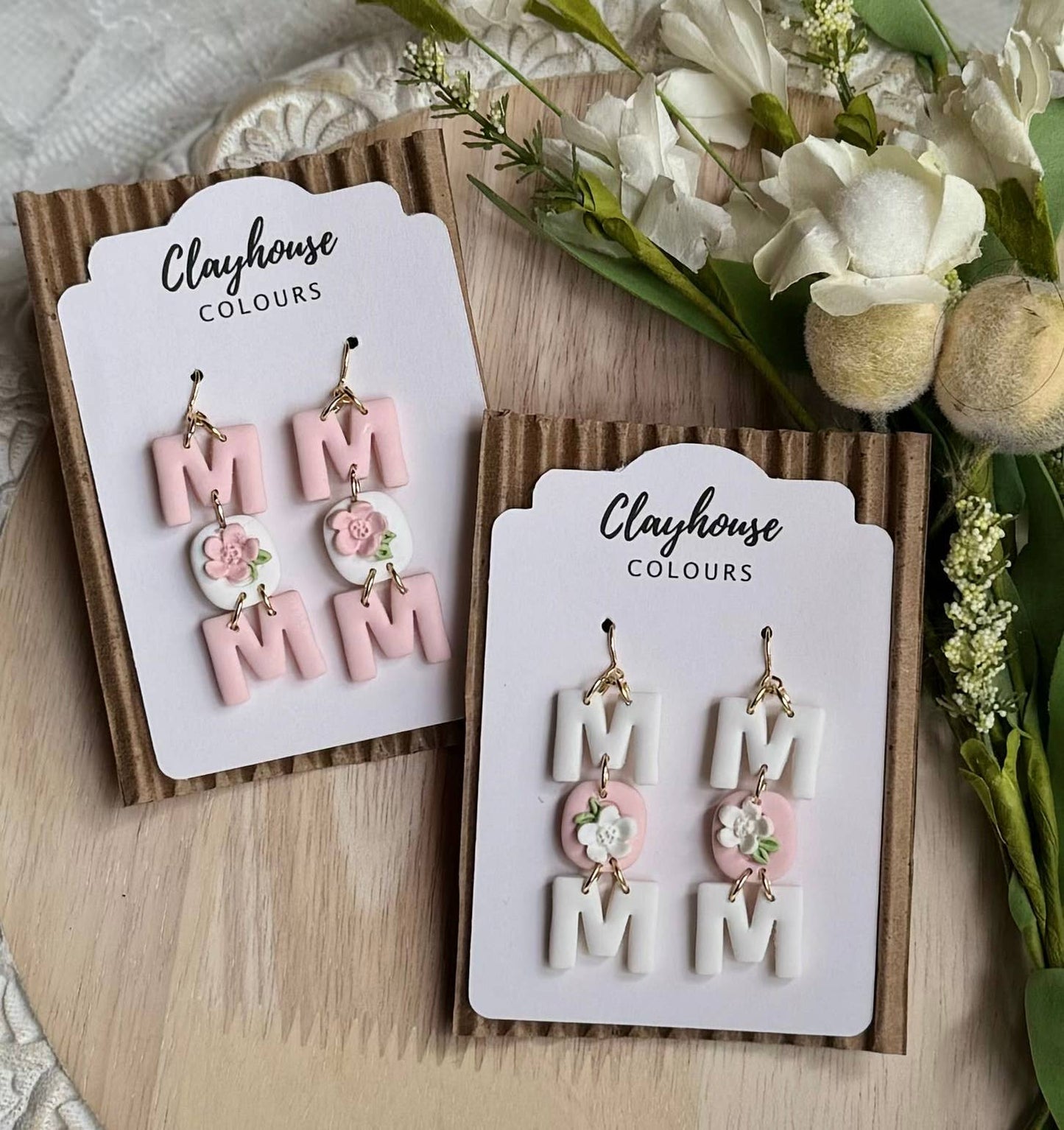 MOM Clay Earrings | Mother’s Day: White