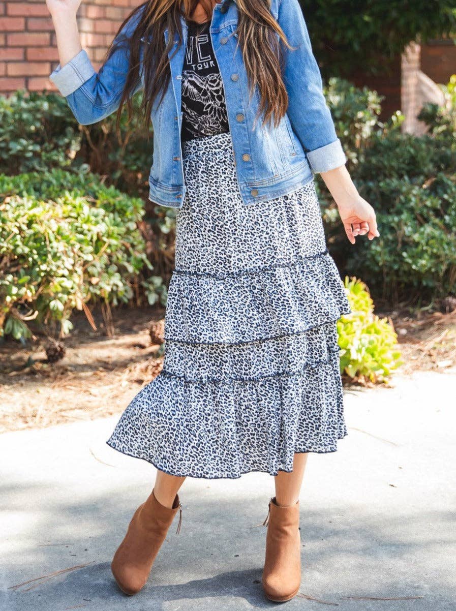 Ruffle Tiered Midi Raven Skirt: Dot Gold / Medium