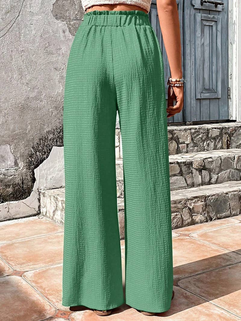 ASSORTED BUBBLE PLAID CASUAL WIDE-LEG PANTS: PEAGREEN / (S) 1