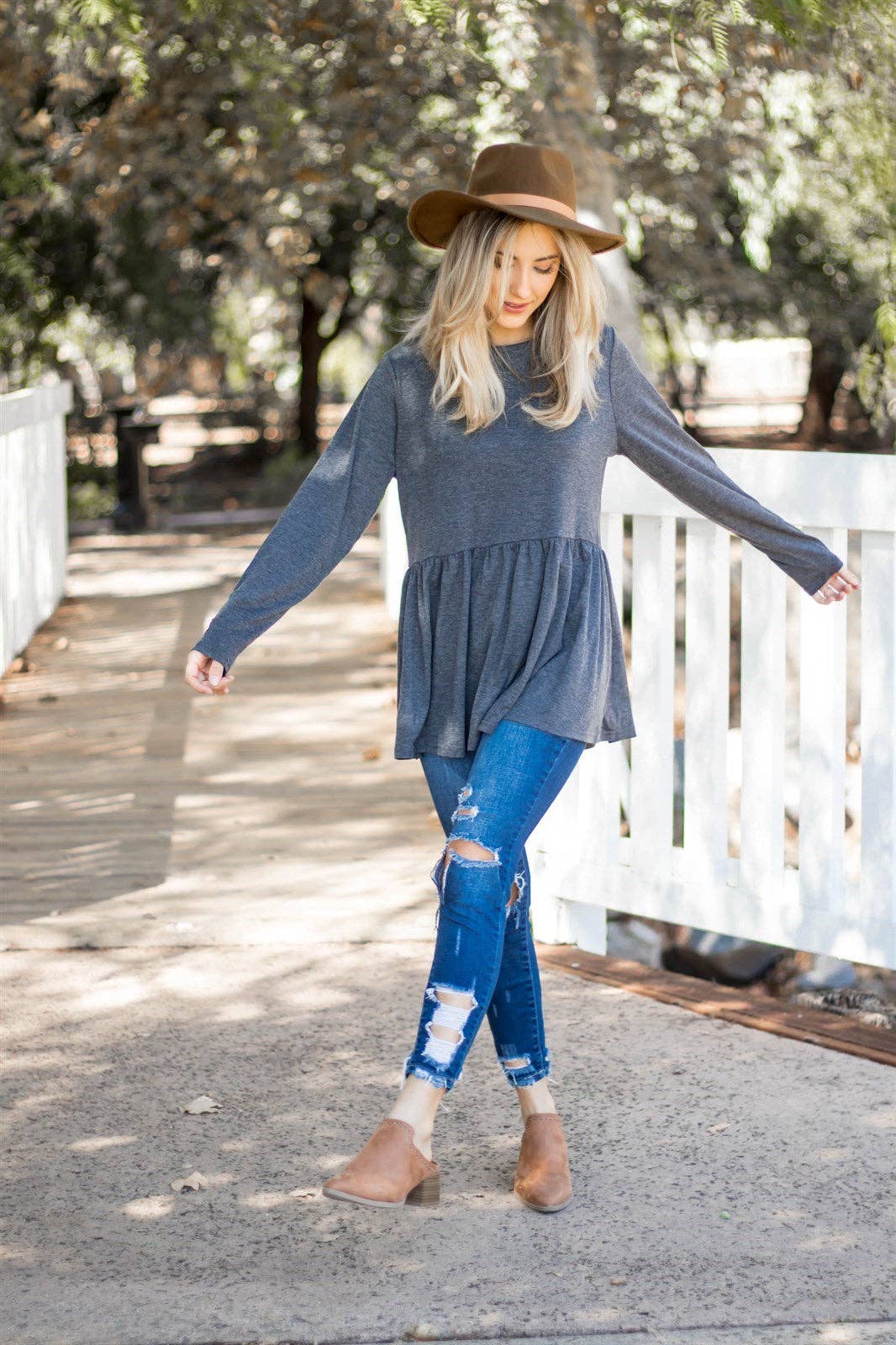 Long Sleeve Peplum Evelyn Top: Olive Green / 2X