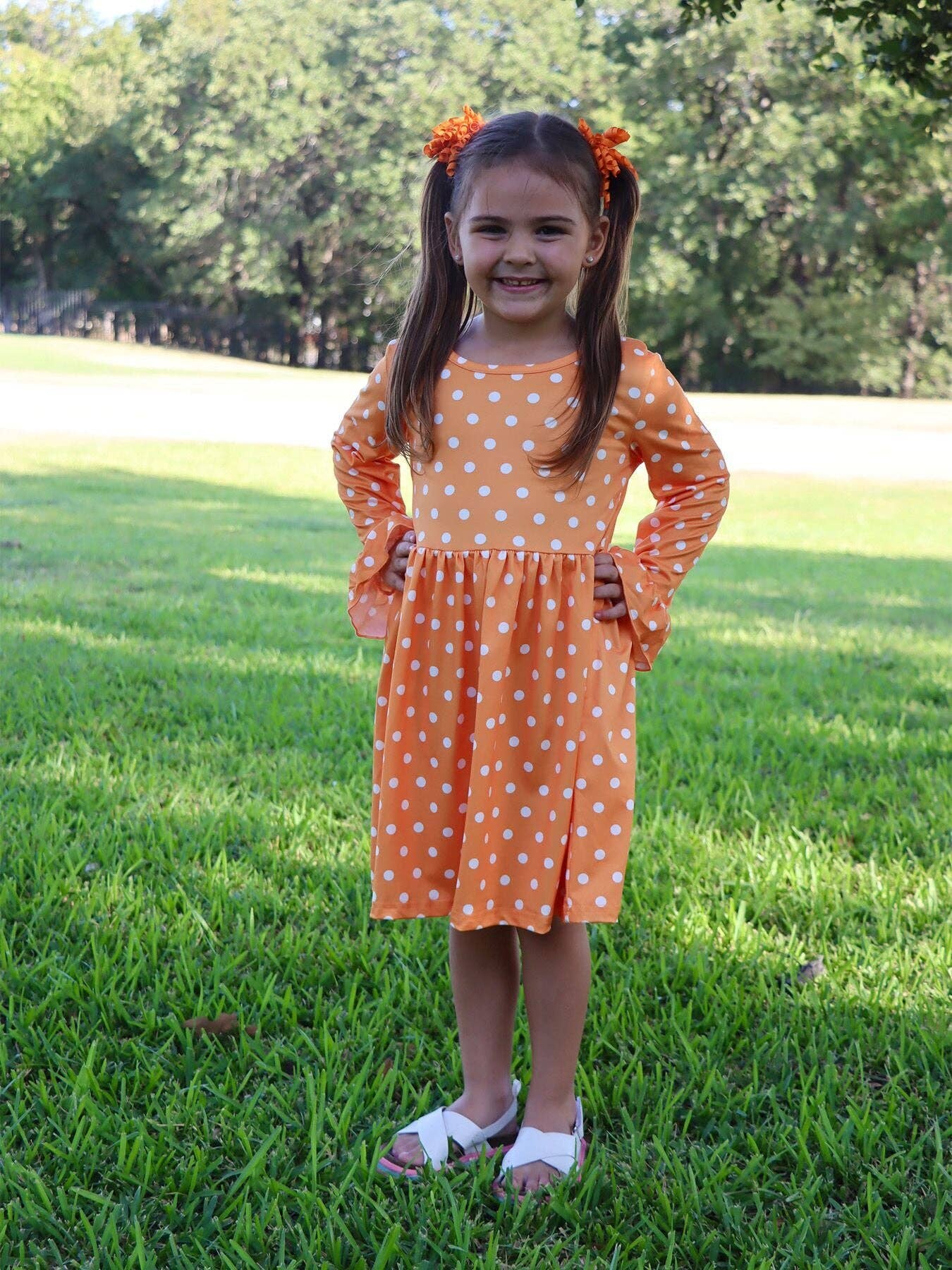 Thanksgiving Day Fall Girls Set Of 2 Pcs In One Package Pumpkin Print Dress: 4-5Y