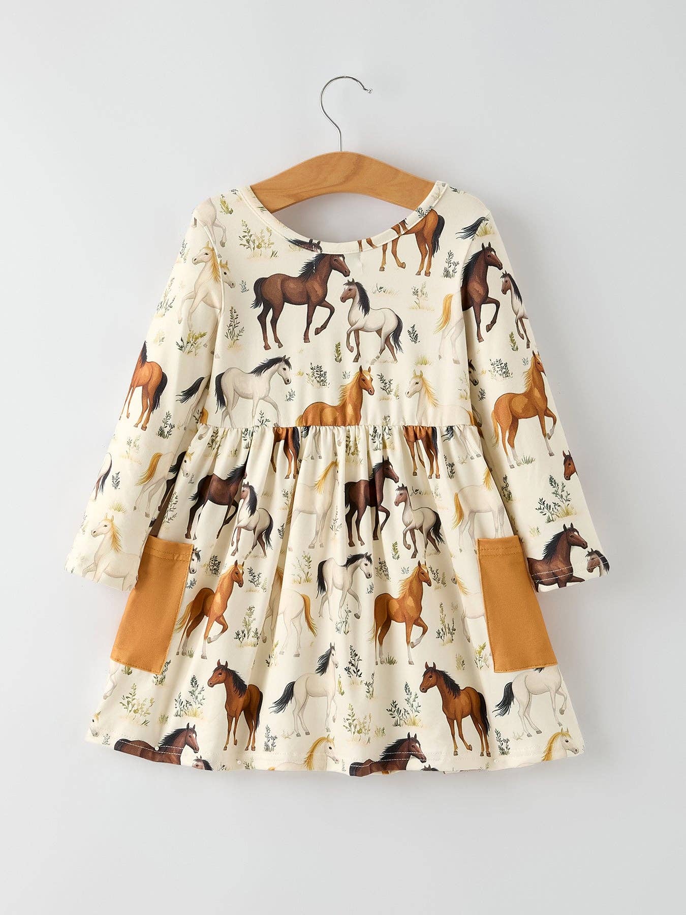 Western Horse Print Long Sleeve Dress: 3
