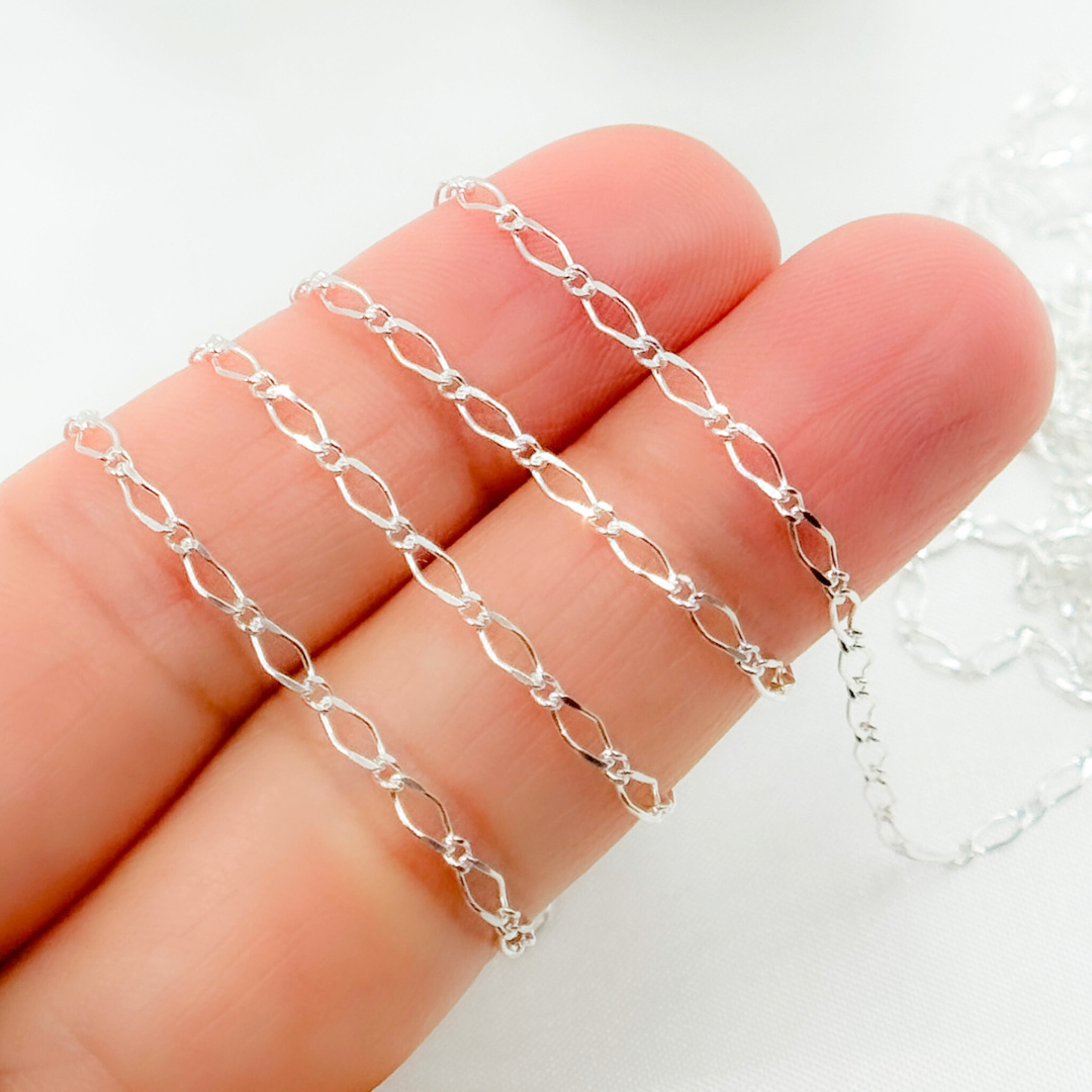 925 Sterling Silver Long and Short Link Chain. V237SS: 1 Ft / 3.1mm-4mm / Long & short