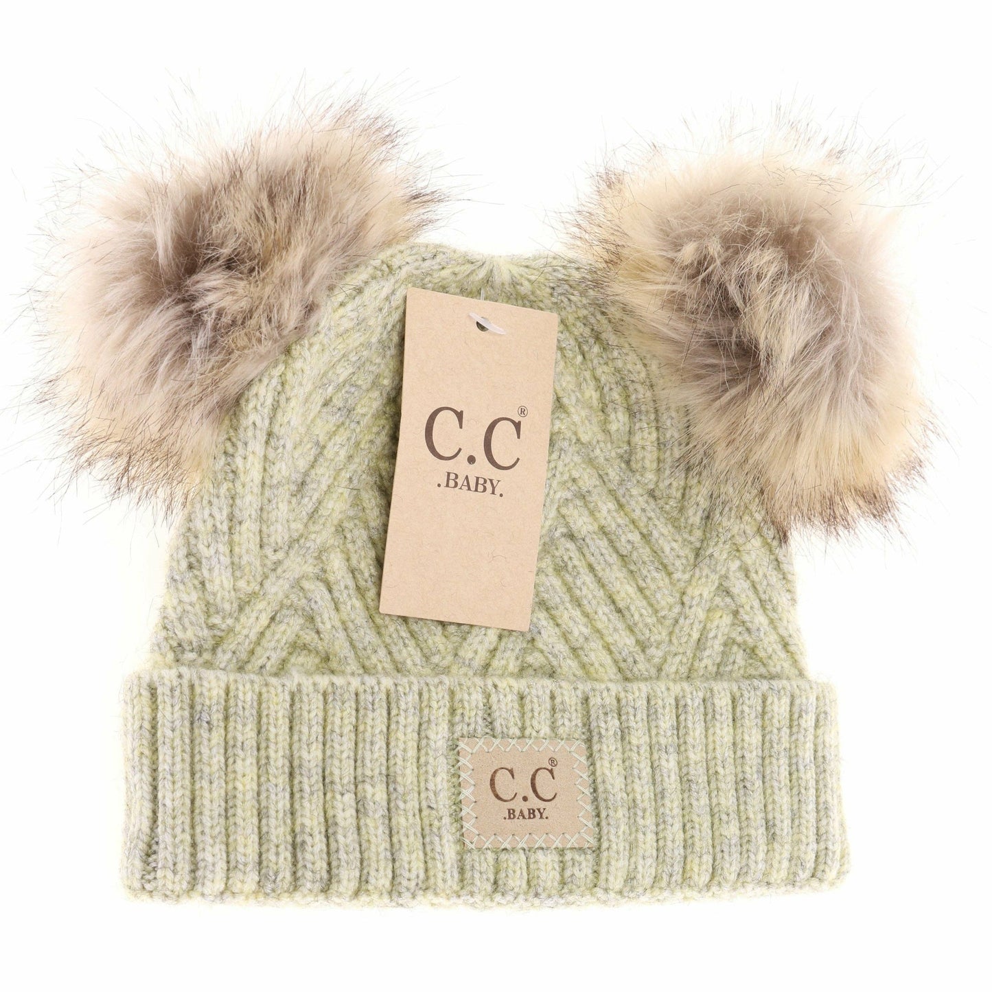 C.C Large Patch Newborn Knit Hat- Baby2060PomPom: Periwinkle Mix
