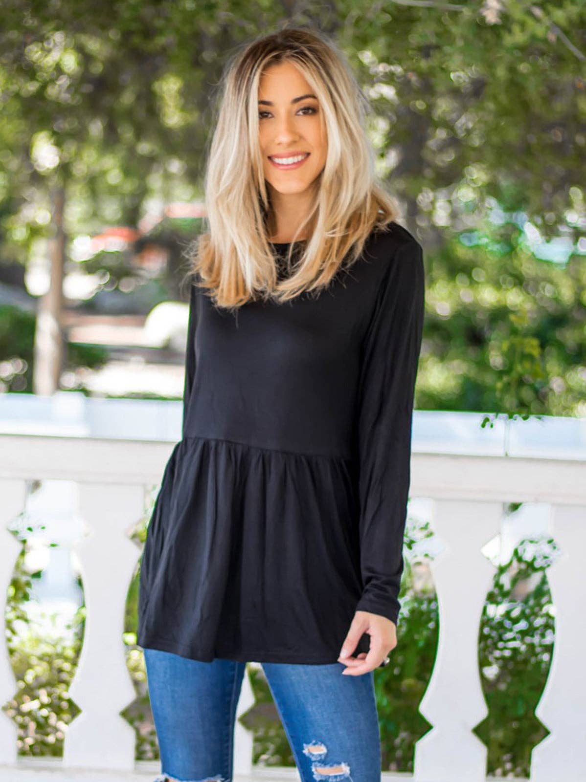 Long Sleeve Peplum Evelyn Top: Olive Green / Large