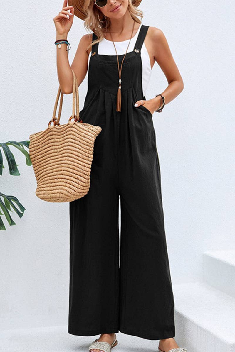 Mid-waist retro solid color loose casual fashion suspenders: LIGHTGREY / (XL) 1