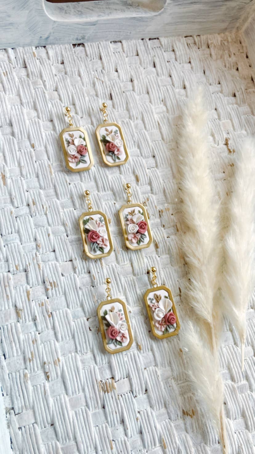 Rectangle Floral Short Dangles