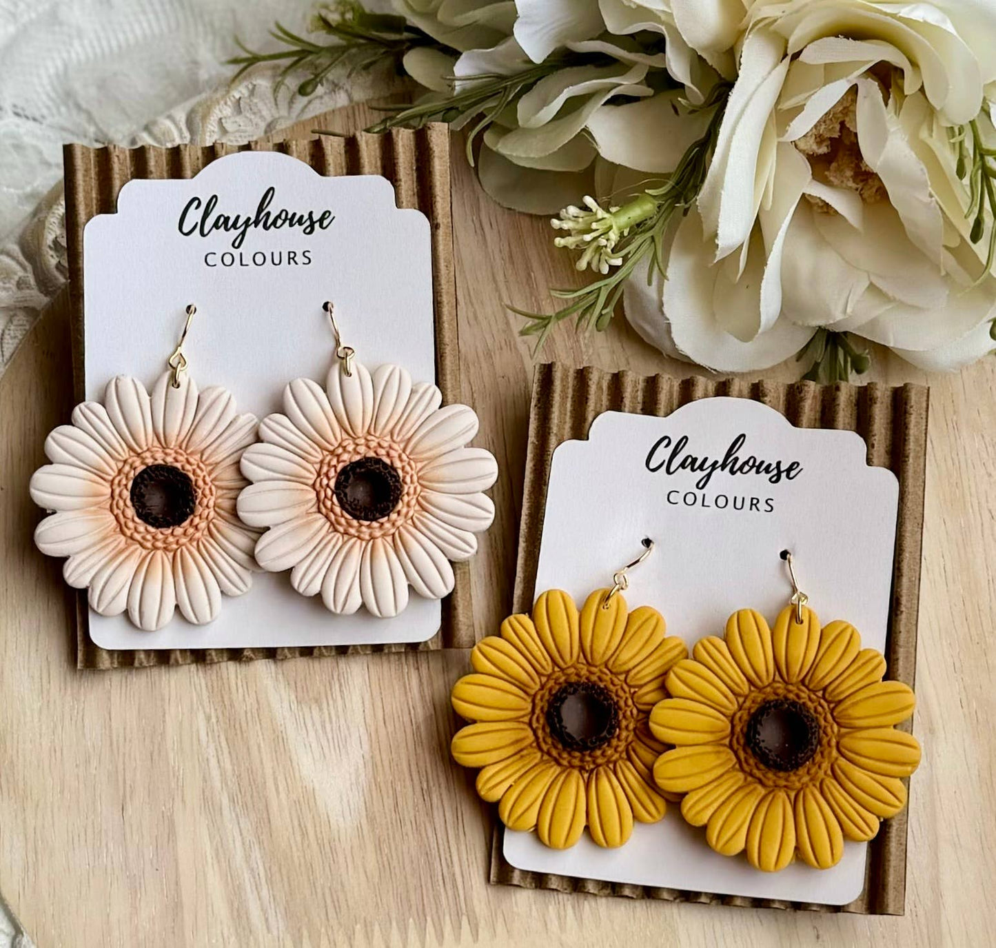 Flower Earrings: Off-White / Stainless Steel