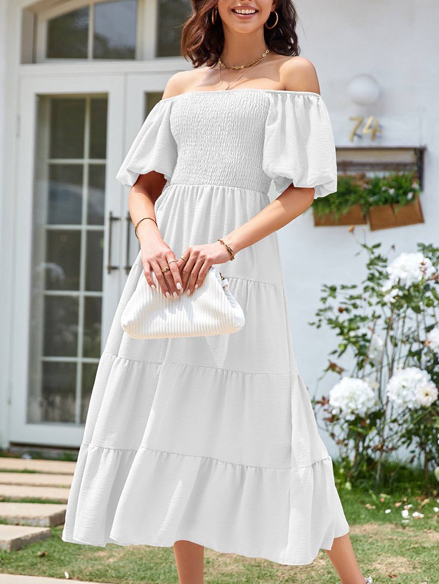 Square Necked Backless Short Sleeved Dress: Pink / M