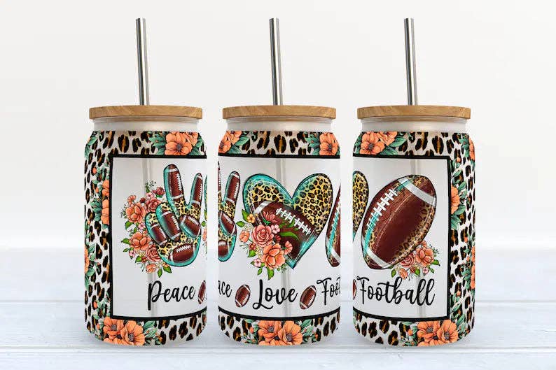 Peace Love Football Fall 16oz Libbey Glass Tumbler