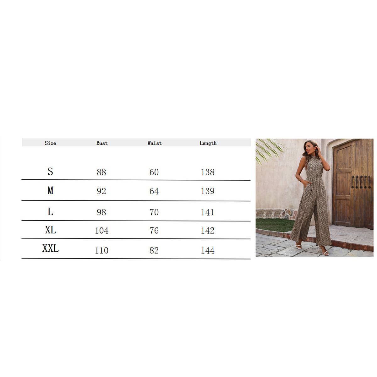 Elastic waist and neck floral wide leg jumpsuit: APRICOT / (M) 1