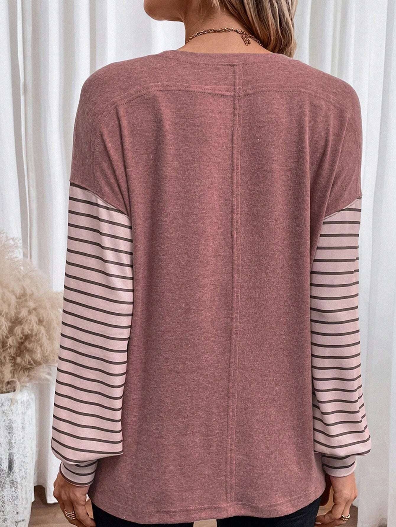 Colorblocked fall sloucy striped long-sleeved sweatshirts: Green / S
