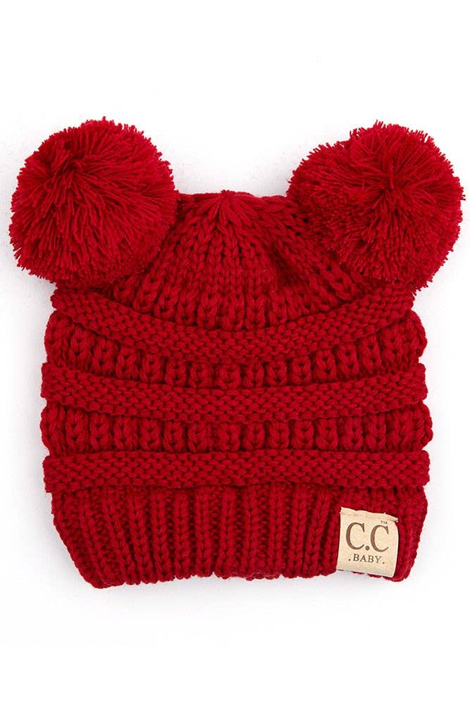 C.C Baby Knit Double Pom Pom Beanie: Beige