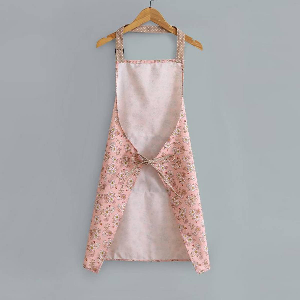 Floral Print Summer Thin Canvas Apron with pockets_CWMM2039: Pink / (OS) 1