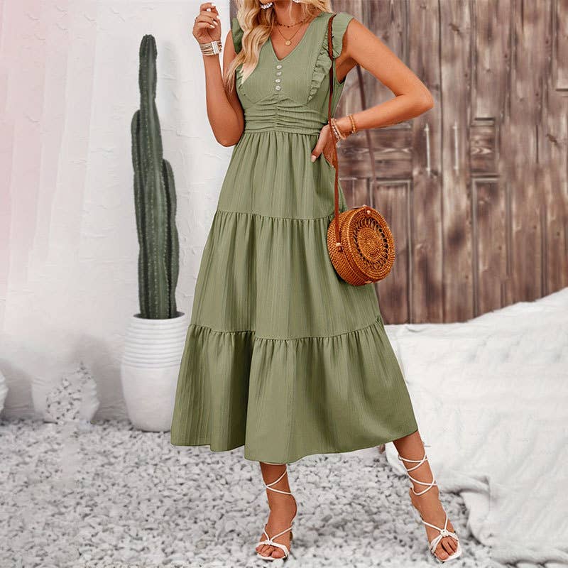 Trim jacquard dress with ruffles: APRICOT / (L) 1