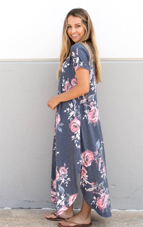 Vintage Floral Relaxed Maxi: Charcoal / Small