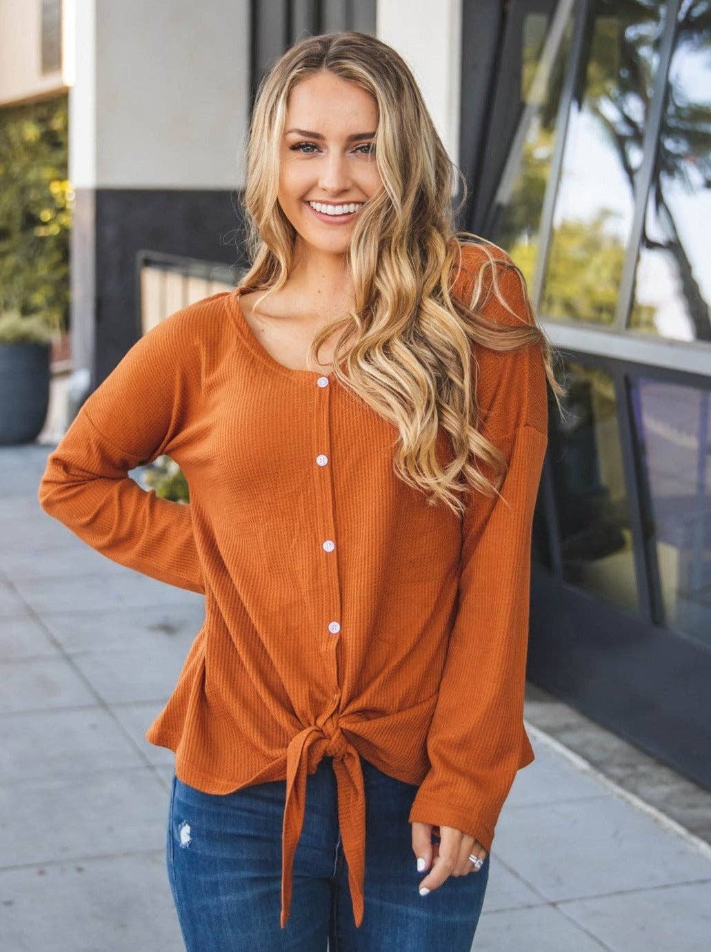 Riley Button Tie Top: Olive Green / X-Large