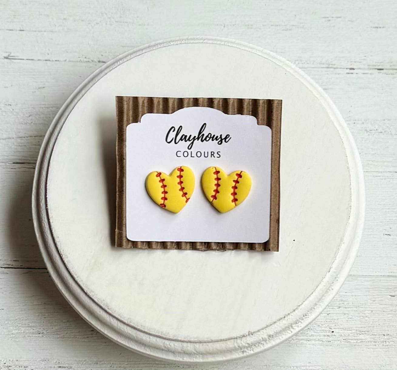 Softball Earrings: Softball Heart Studs