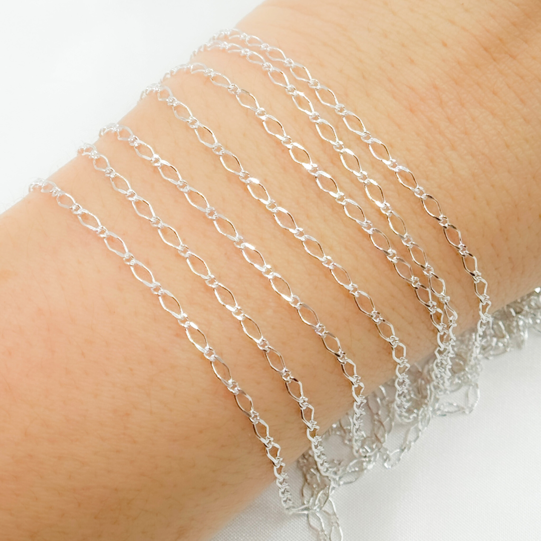 925 Sterling Silver Long and Short Link Chain. V237SS: 1 Ft / 3.1mm-4mm / Long & short