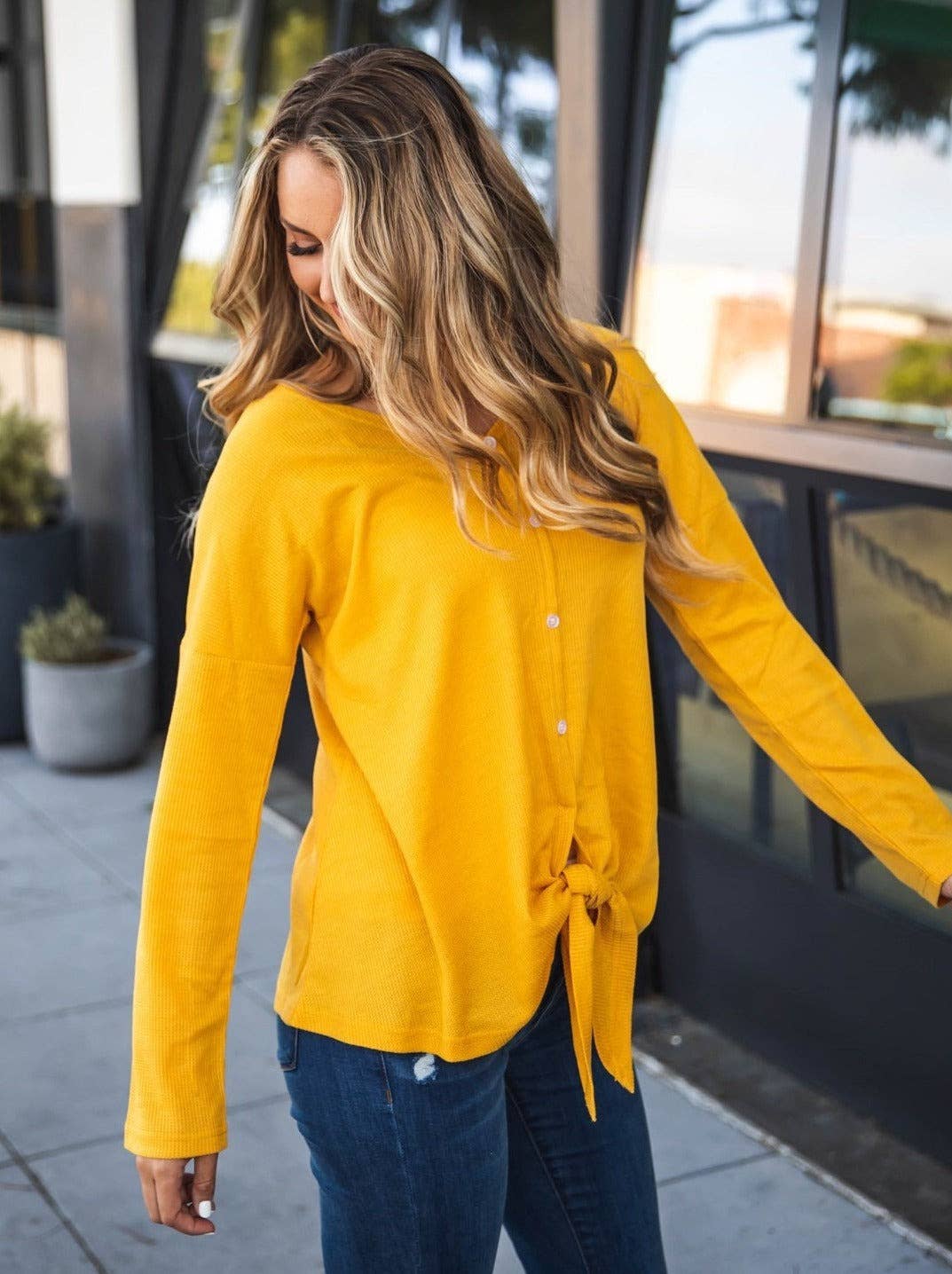 Riley Button Tie Top: Olive Green / Medium
