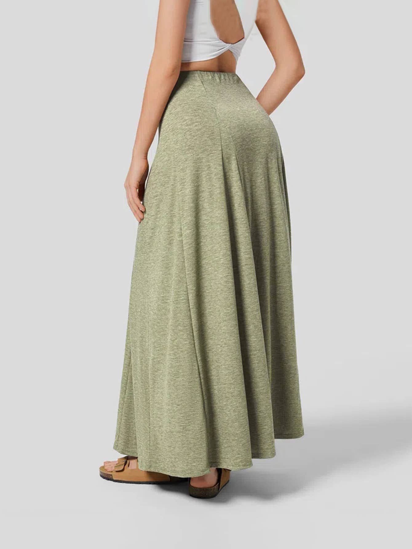 PATCHWORK HEM KNIT DROP LOOSE SKIRT: GREEN / (S) 1