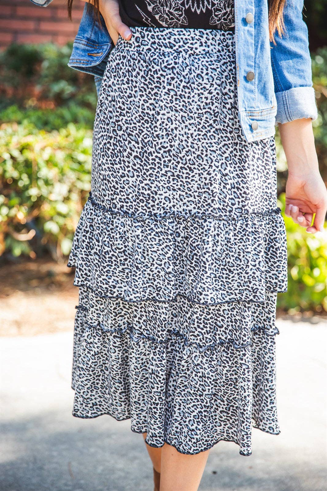 Ruffle Tiered Midi Raven Skirt: Dot Gold / Large