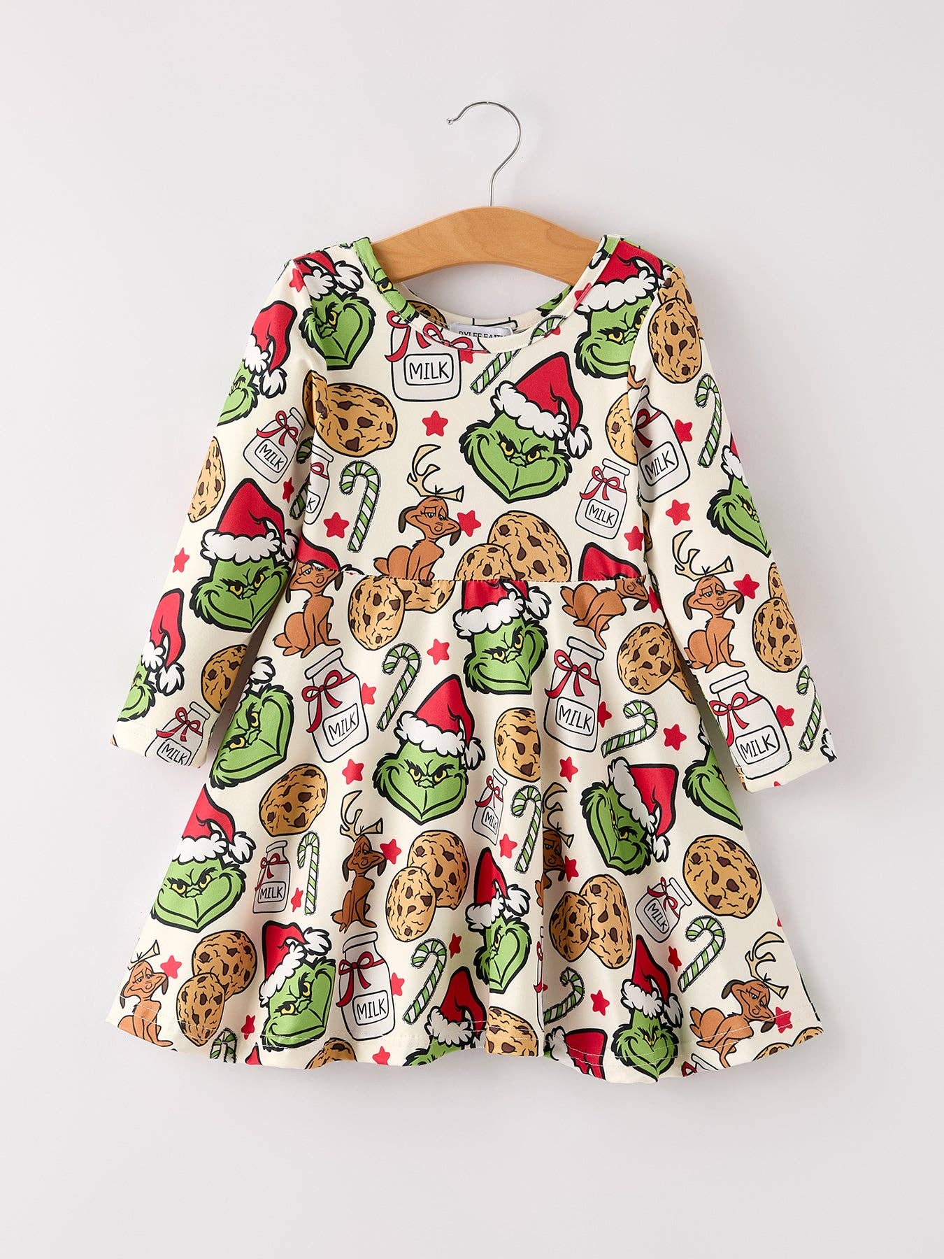 Winter Christmas Character Cookie Print Girls Dress: 5
