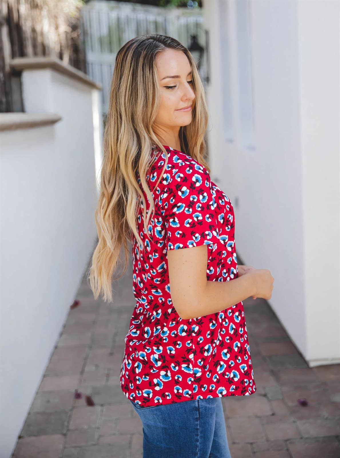 Floral Short Sleeve Mia Top: Orange / Medium