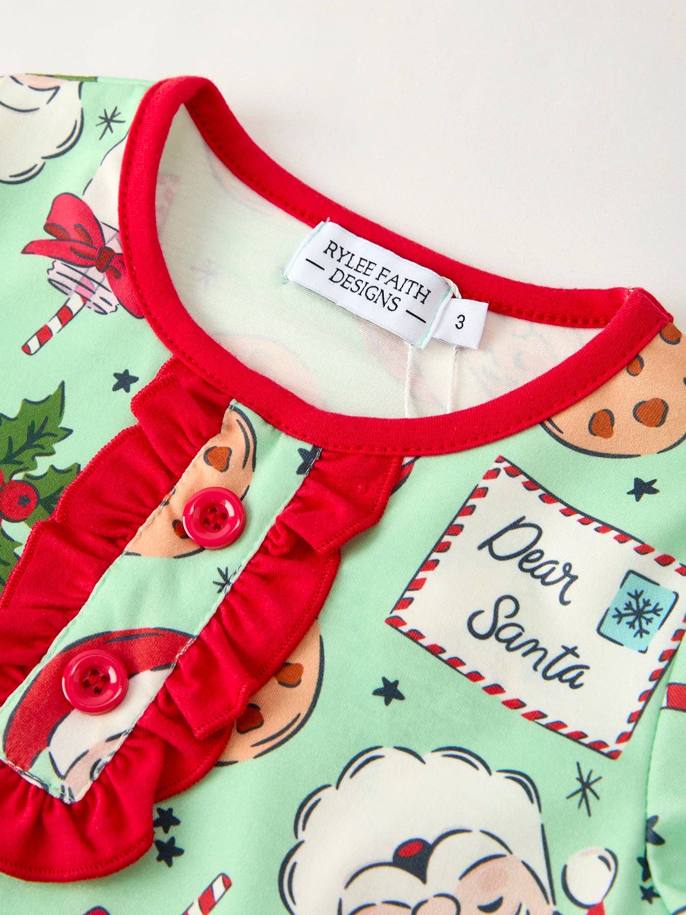 Christmas Santa and Cookie Print Girls Pajamas with Red Ruffle: 7