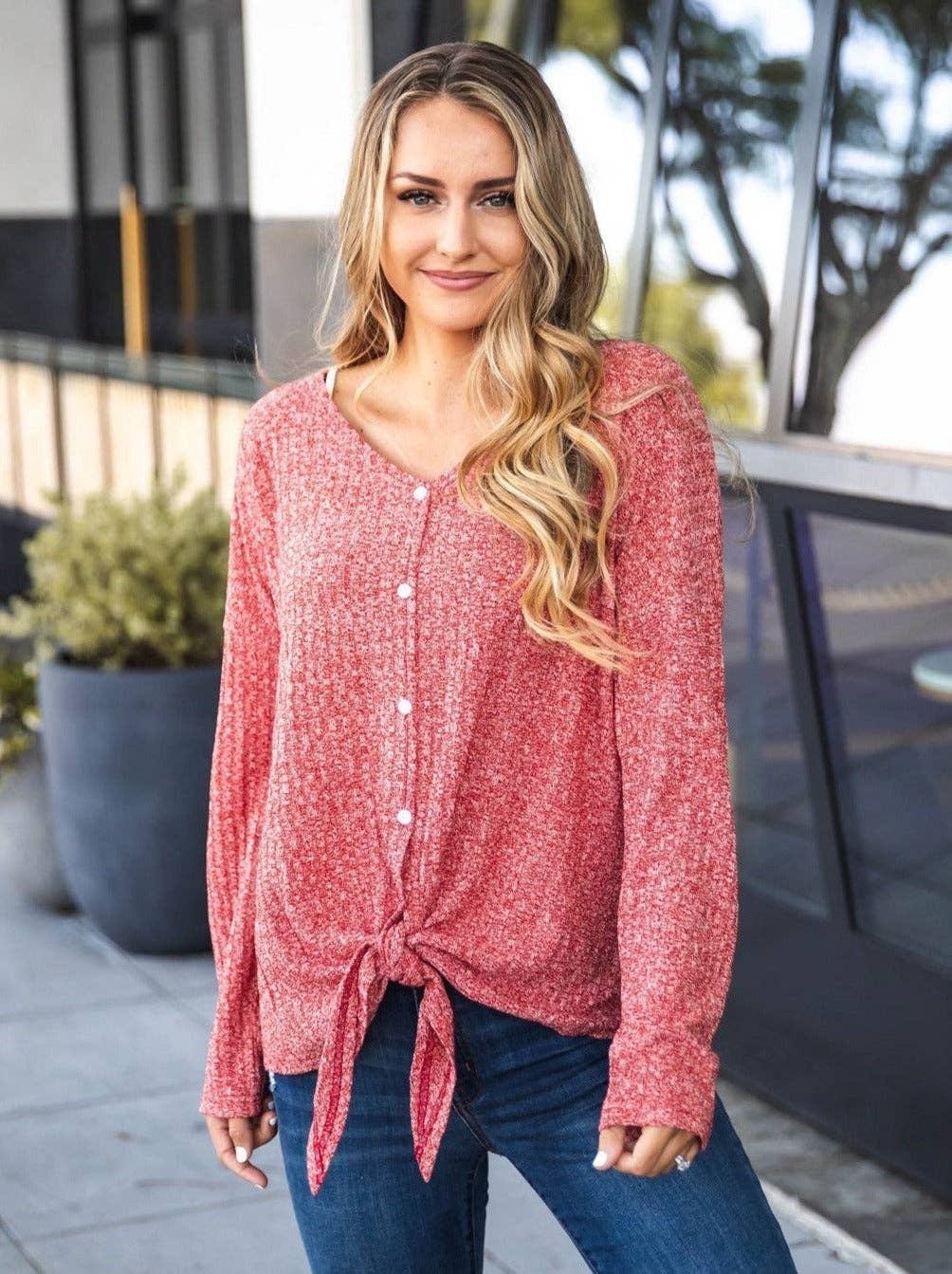 Riley Button Tie Top: Olive Green / Medium