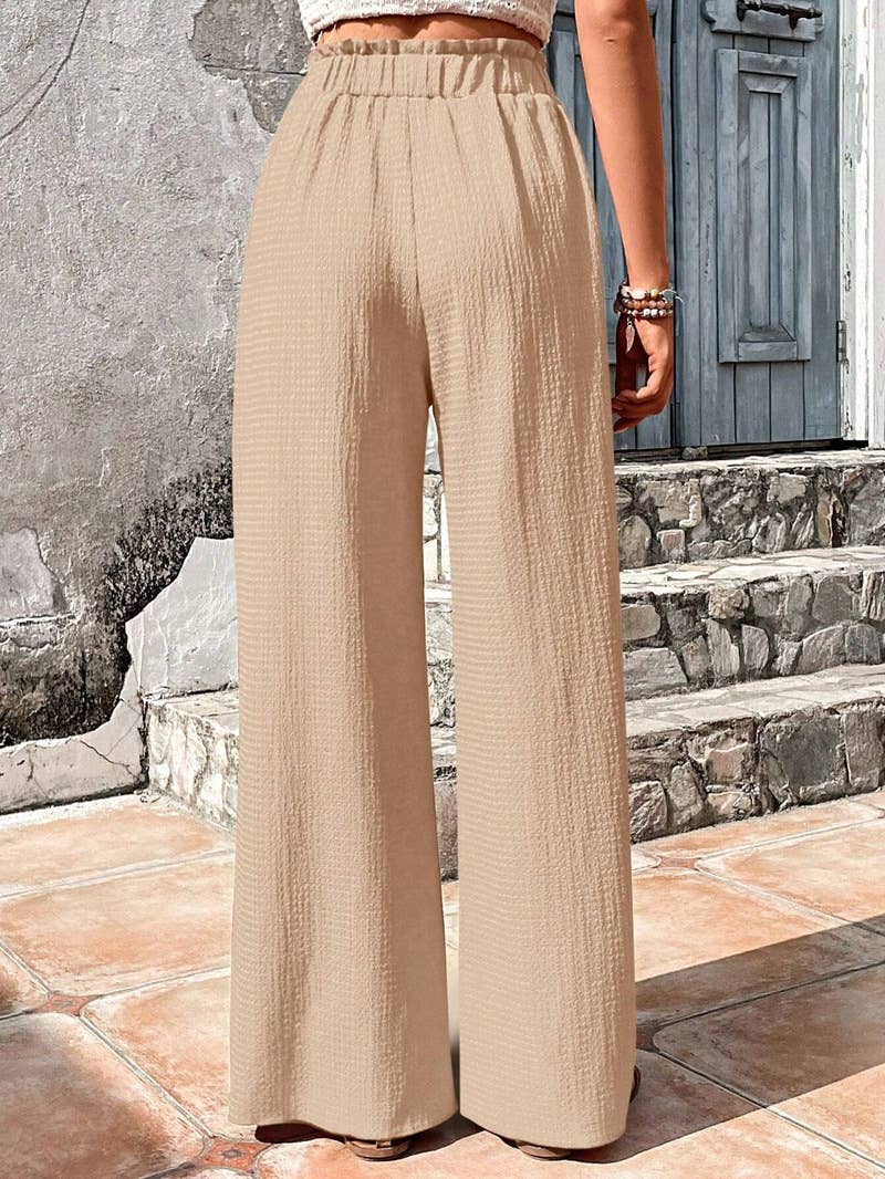 ASSORTED BUBBLE PLAID CASUAL WIDE-LEG PANTS: PEAGREEN / (S) 1