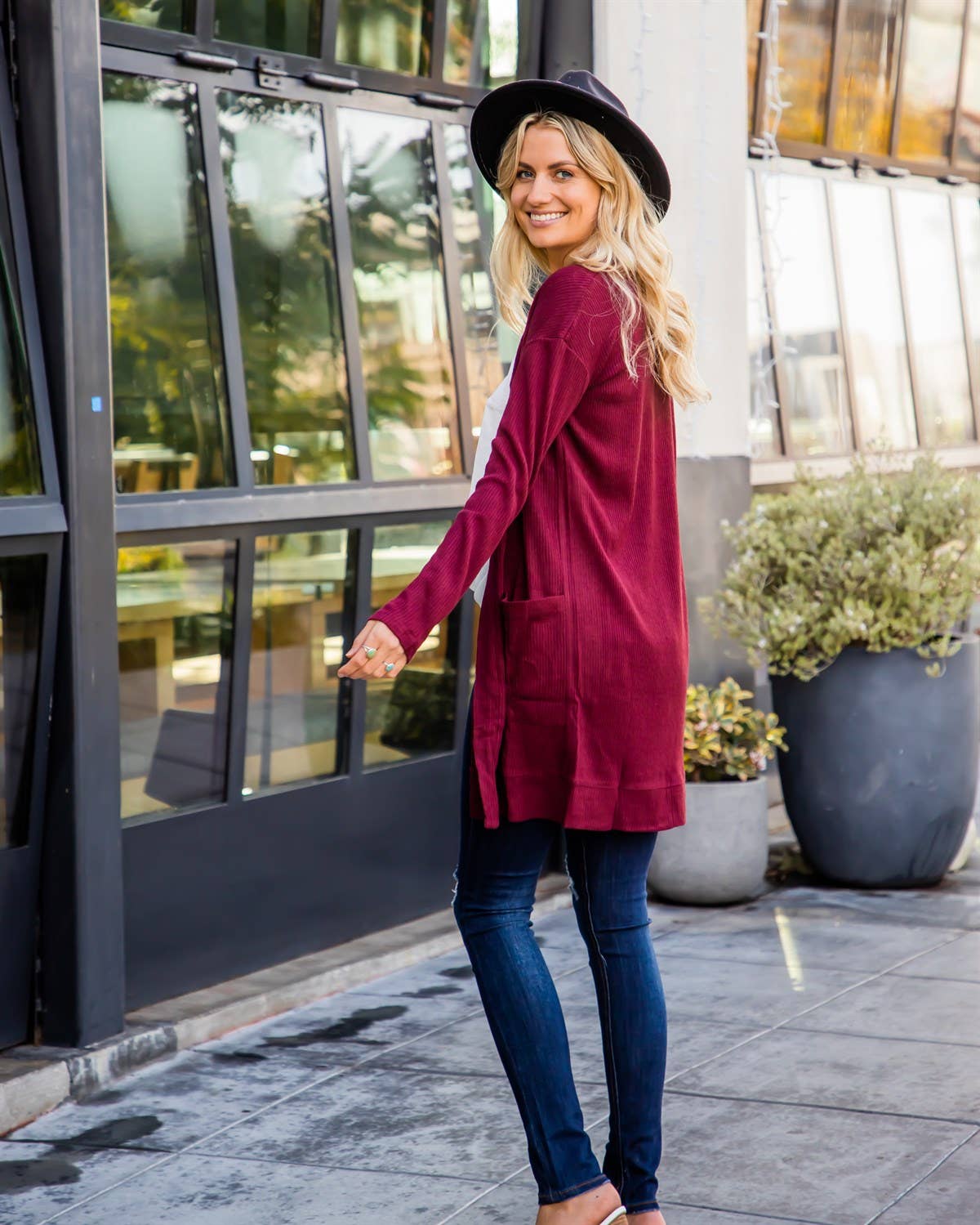 Margeau Soft Ribbed Cardigan: Dark Red / Medium