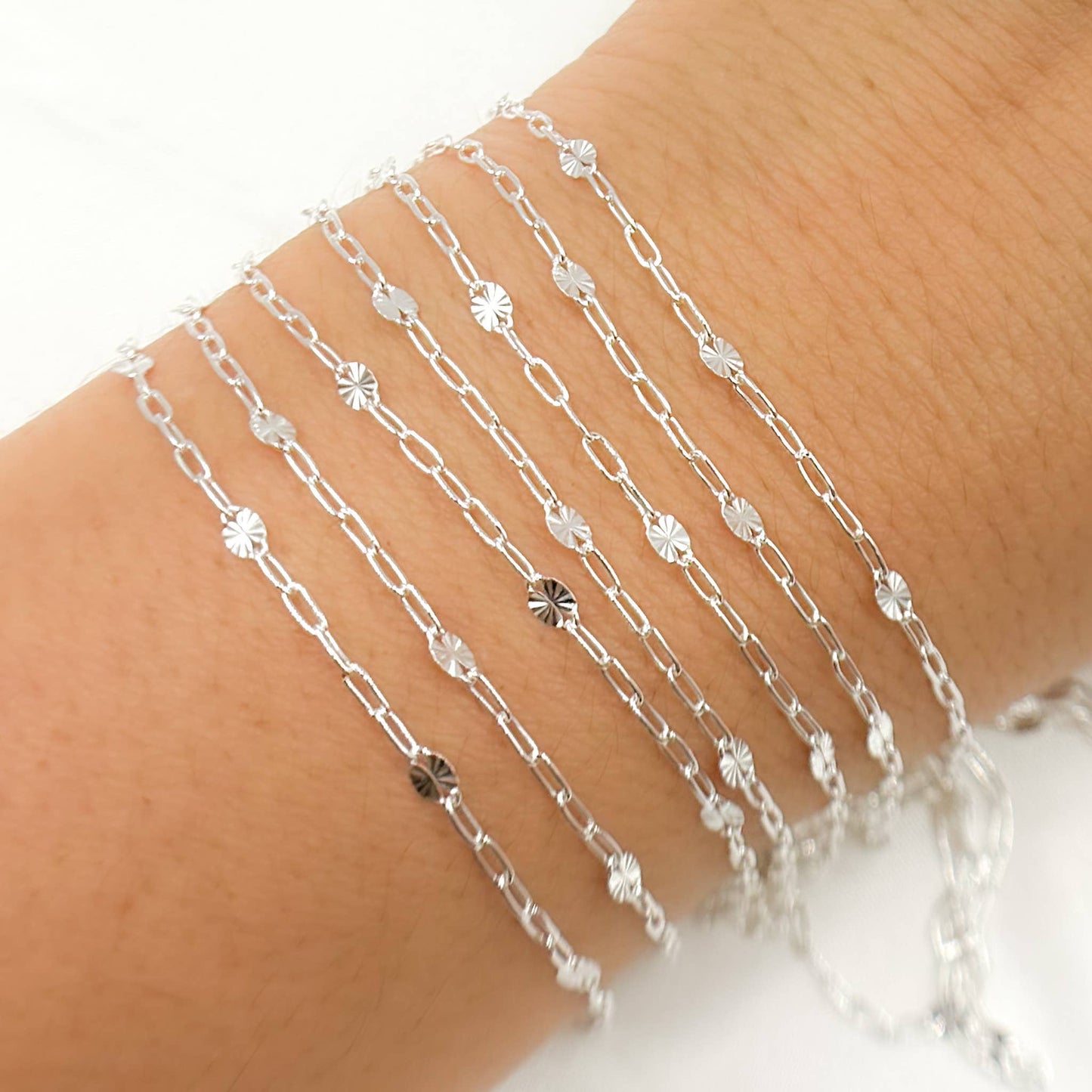 V241SS.Silver Smooth Paperclip and Diamond Cut Marina Chain