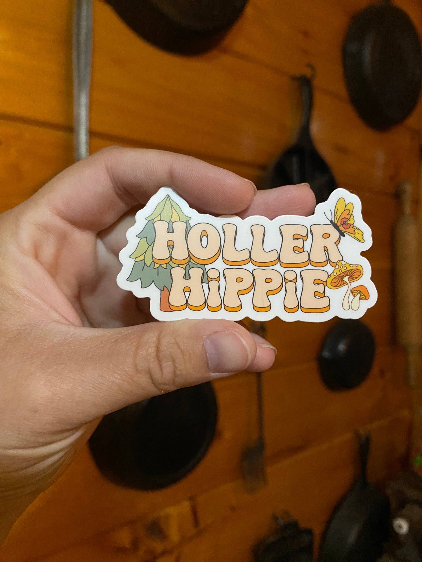 Holler Hippie Sticker- 3”, weatherproof, dishwasher safe