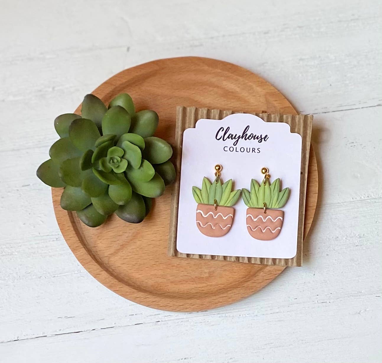 Pots ‘n Plants Clay Earrings: Saguaro Plant