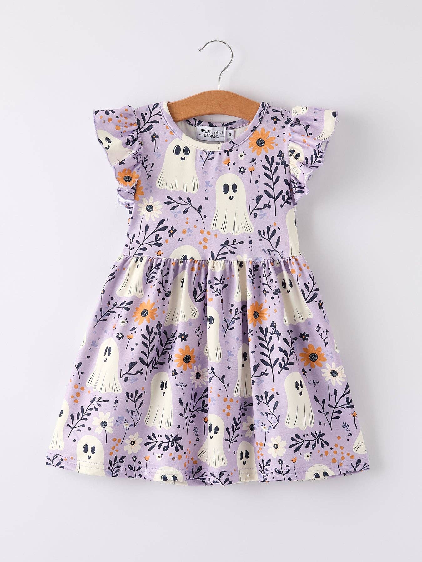 Halloween Purple Ghost Flying Sleeve Dress: 8/9