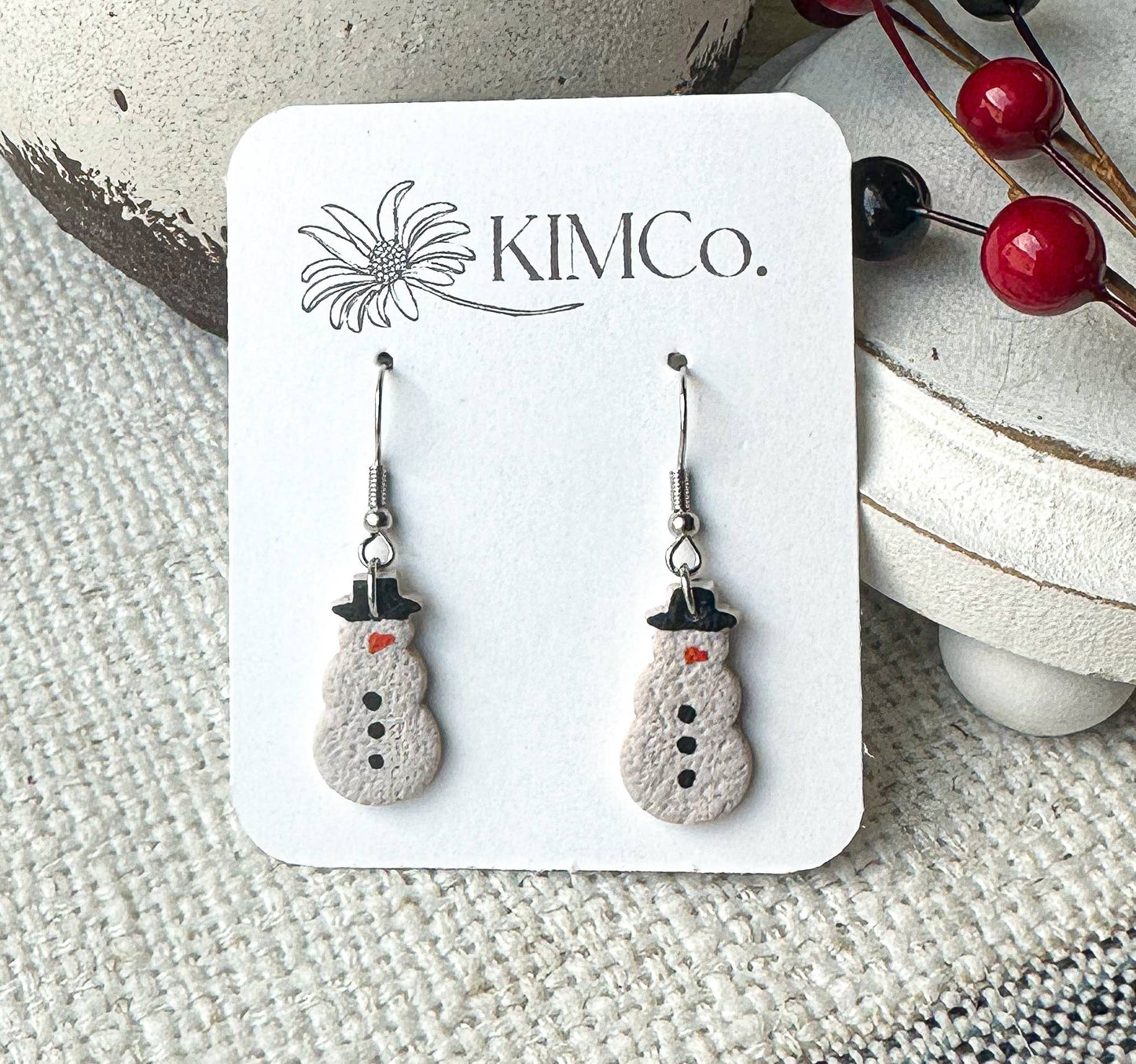Polymer Clay Mini Snowman Earrings