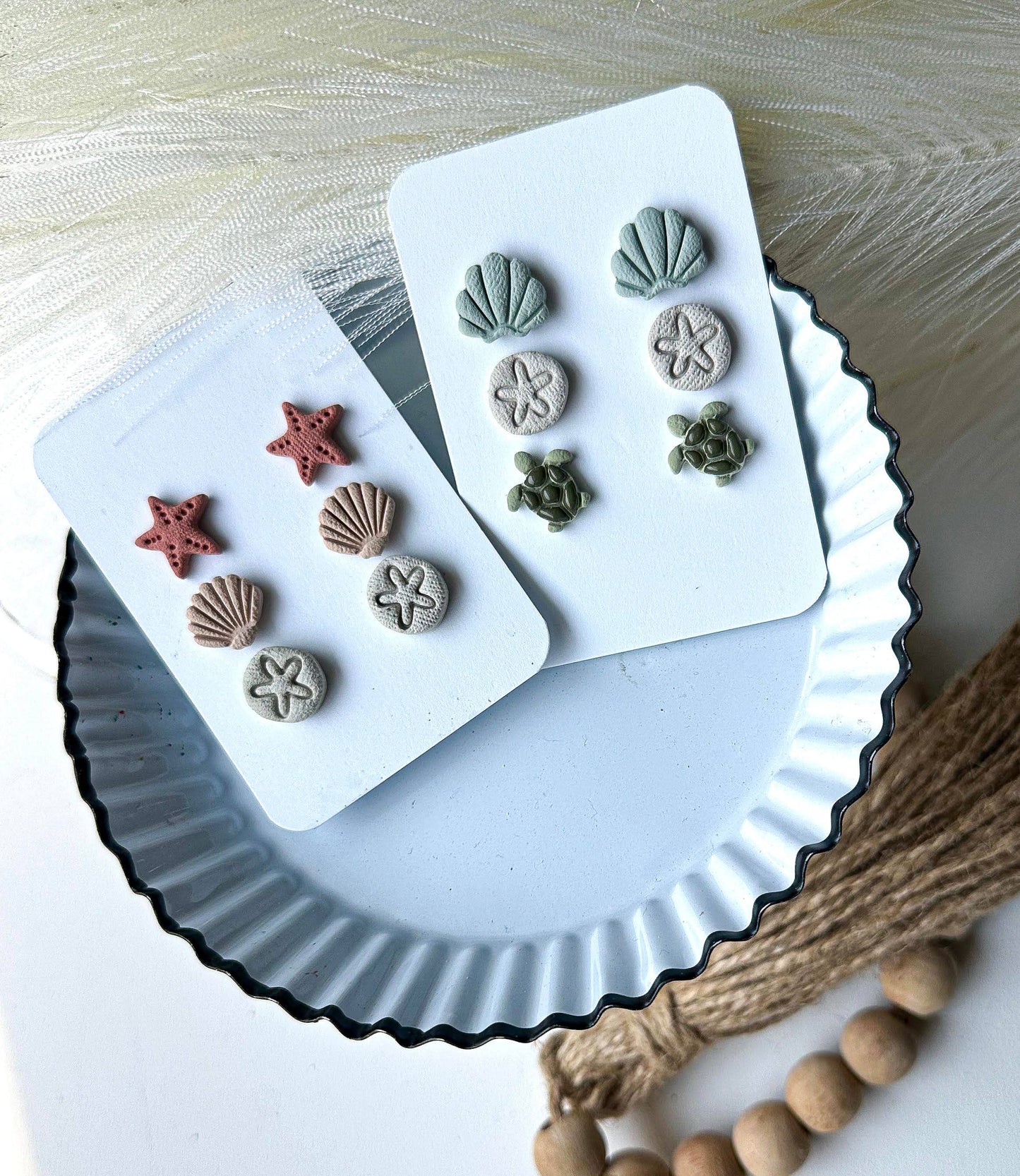 Polymer Clay Earrings - Beach Theme - Stud Earrings: Shell/Sand Dollar/Sea Turtle