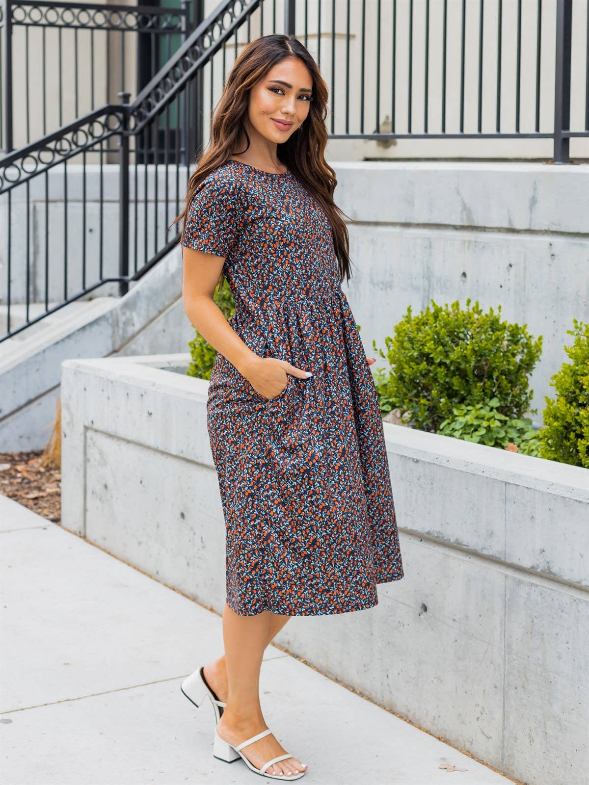 Pretty Petal Pocket Penelope Dress: Petal Clay / white / Small