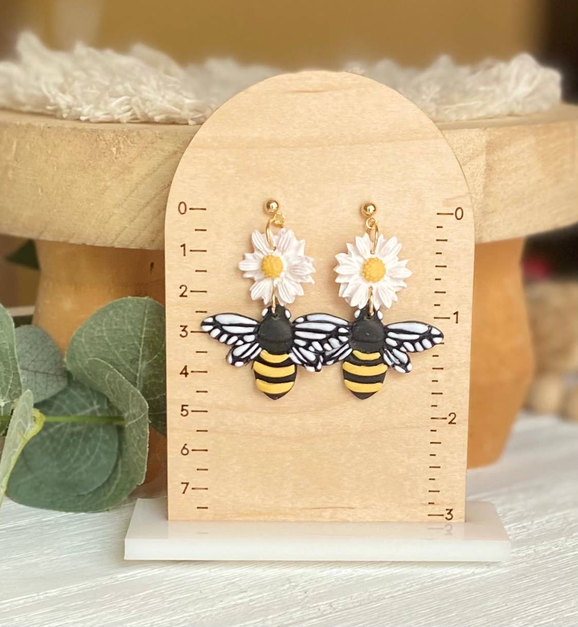 Bee Clay Earrings: Bee with Flower