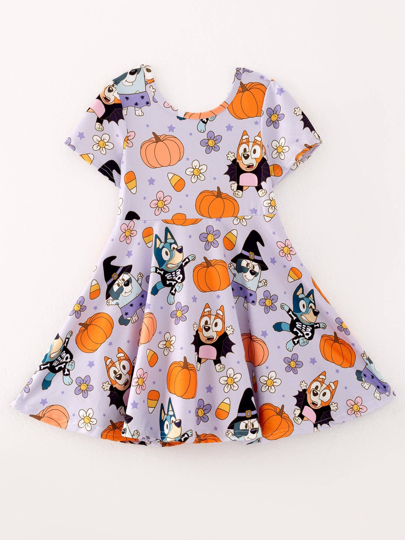 Halloween Cartoon Girls Pumpkin Print Milk Silk Dress: 4