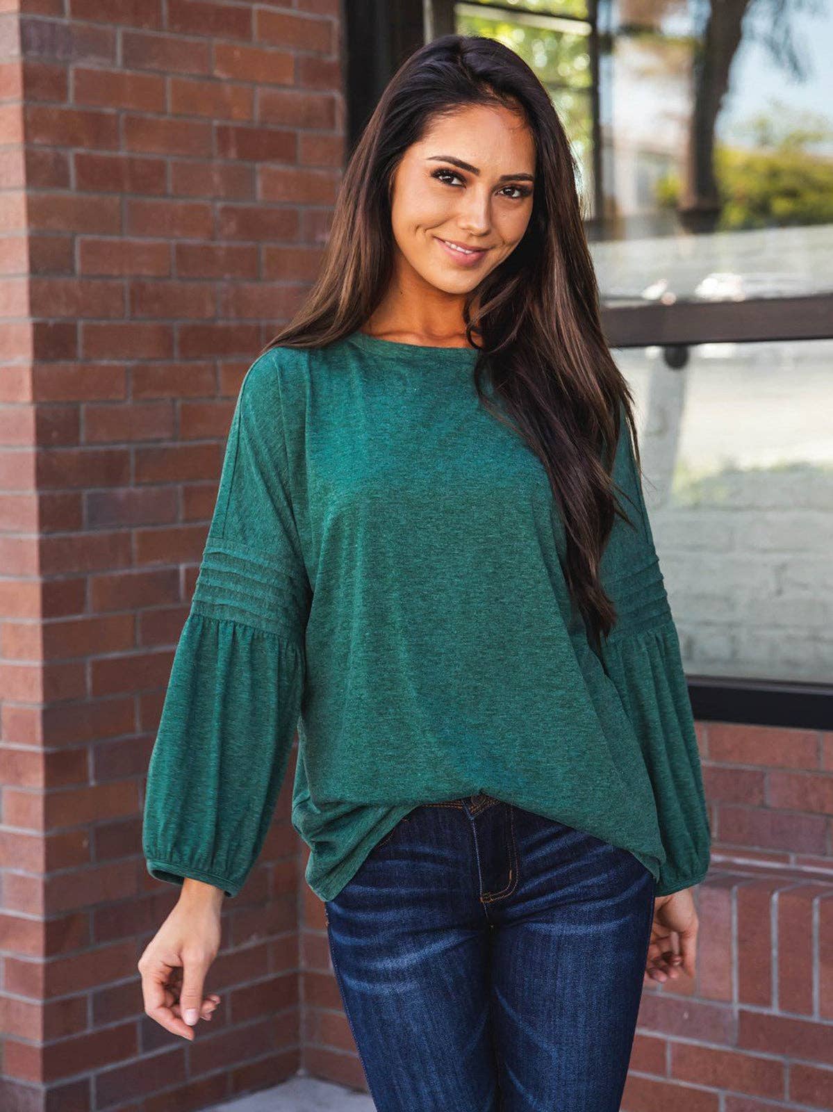 3/4 Pleated Sleeve Casey Top: Orange / Large