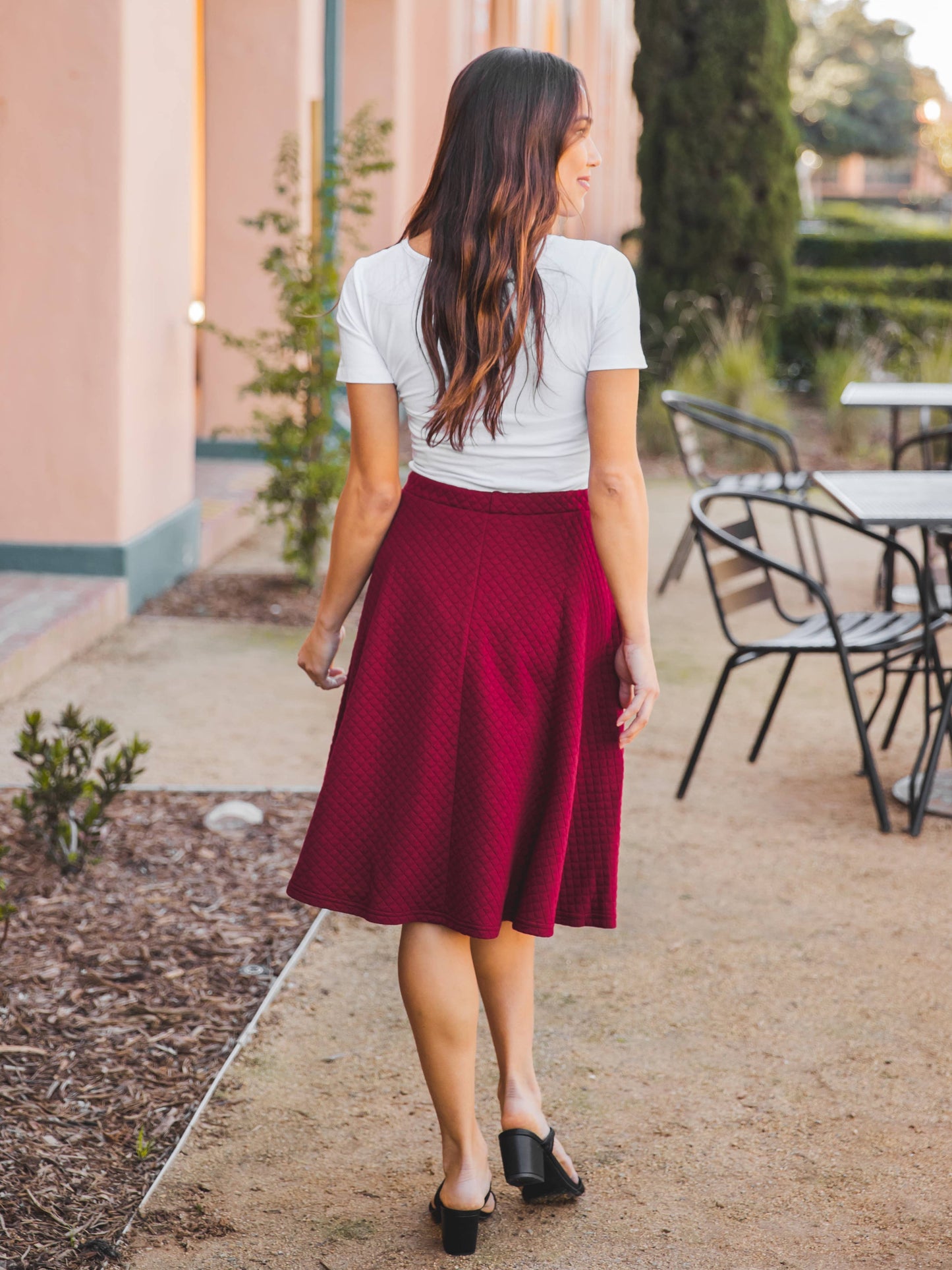 Quilted A-Line Knee Length Laura Skirt: Black / XL