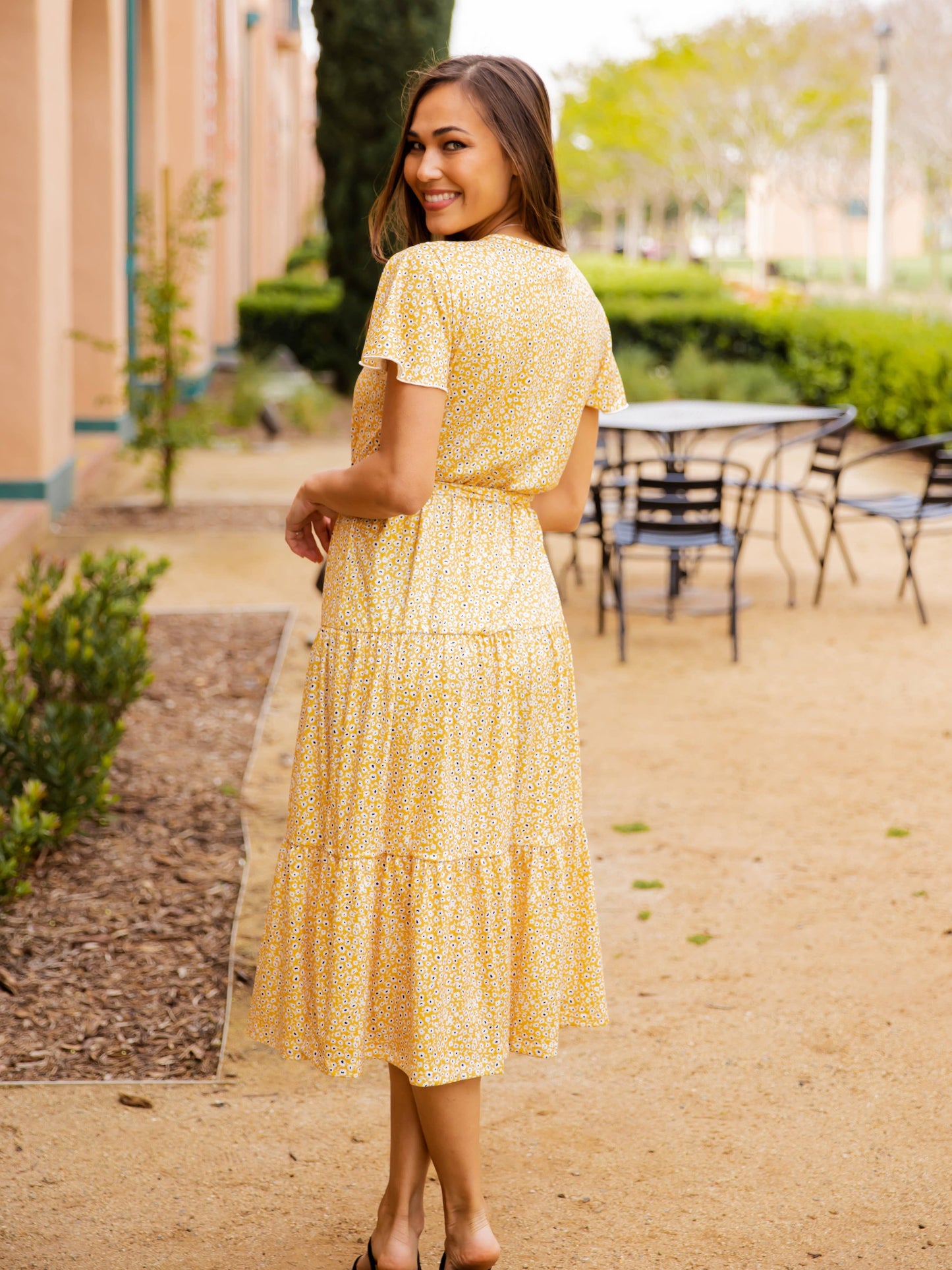 Tiered Tie Waist Stevie Dress: Floral Red Orange / X-Large