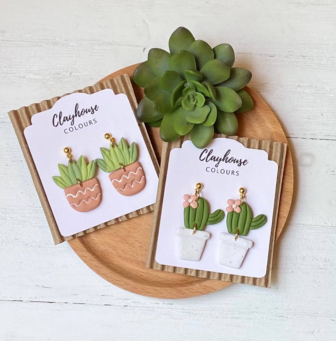 Pots ‘n Plants Clay Earrings: Saguaro Plant