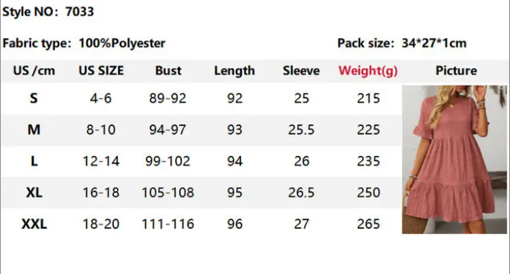 Women Ruffle Sleeve A Line Tiered Flowy Casual Trendy Mini Dress: Bean paste powder / 100% Polyester / XL