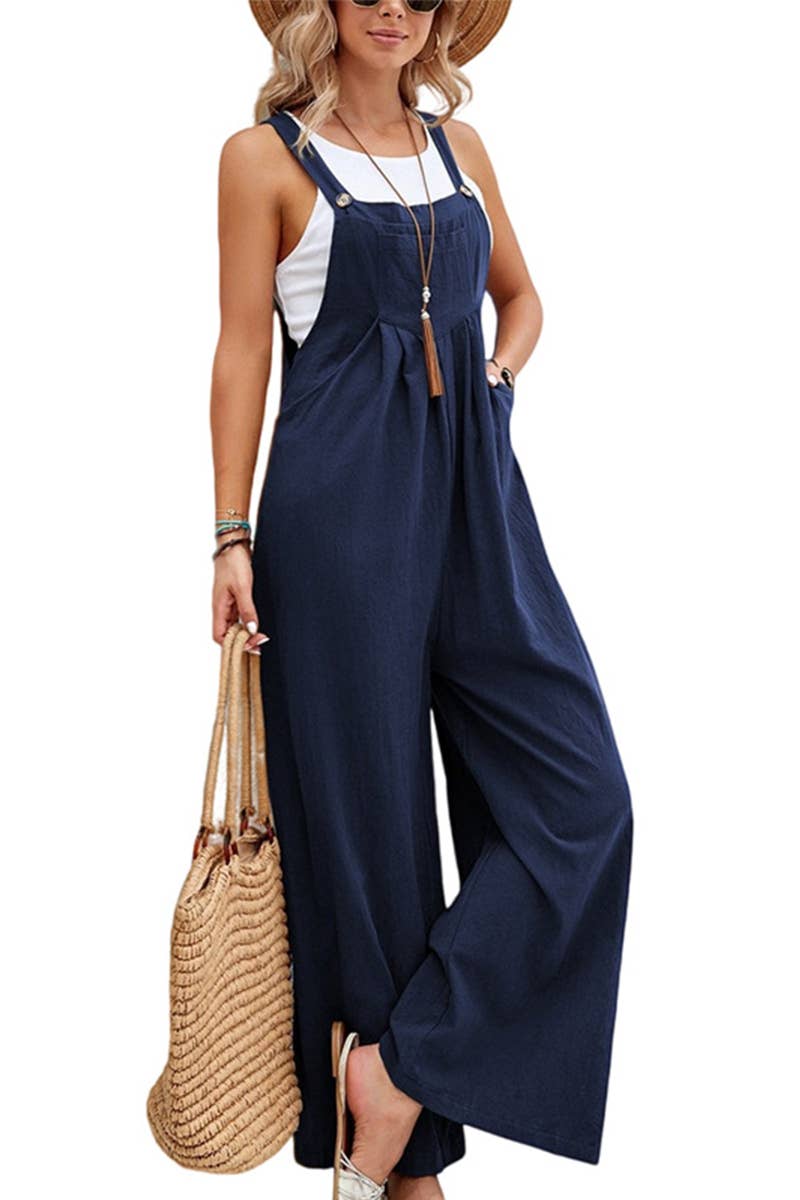 Mid-waist retro solid color loose casual fashion suspenders: LIGHTGREY / (XL) 1