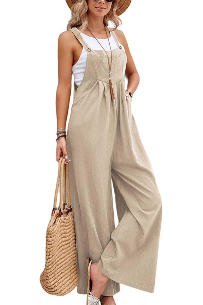 Mid-waist retro solid color loose casual fashion suspenders: LIGHTGREY / (XL) 1