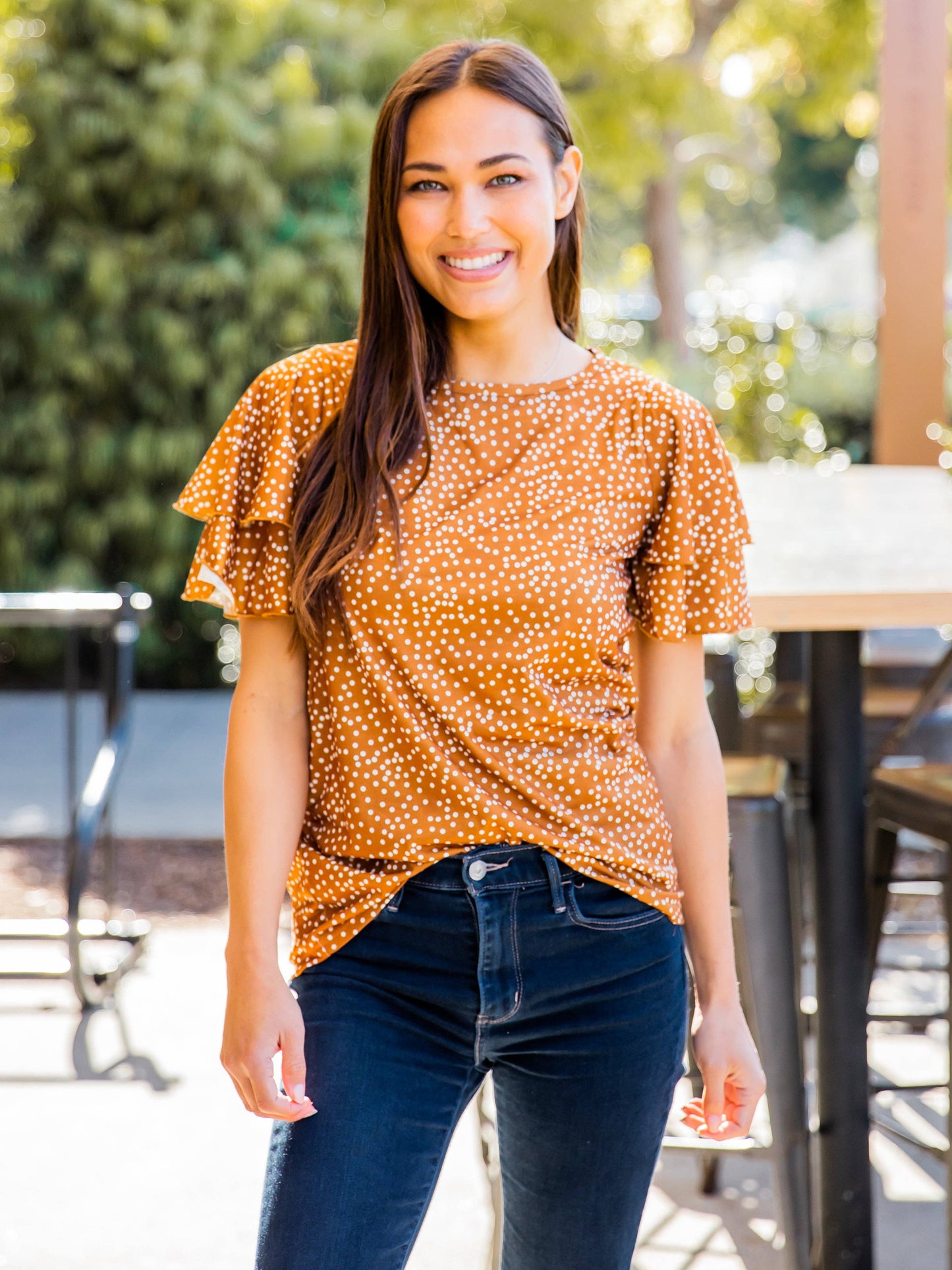 May Ruffle Sleeve Top: Dot Mint Green / Large